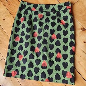 Anthropologie Maeve Heart Stamp Pencil Skirt Green Red Lined Back Zip
